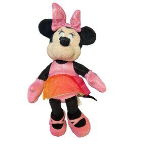 TY Disney Minnie Mouse Sparkle Ballerina Beanie Baby Plush Doll Tutu Rainbow 9"